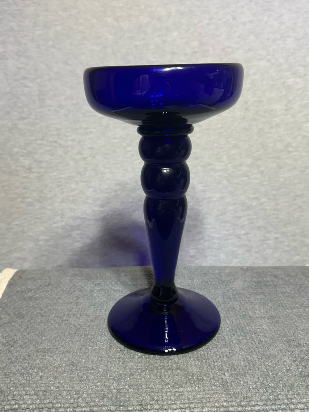 Vintage Cobalt Blue Glass Pedestal candle holder. MCM, retro, boho, farmhouse - Picture 2 of 5